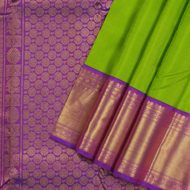 Hayagrivas Handloom Kanjivaram Silk Saree in Vibrant Fluorescent Green HBE401G39-2