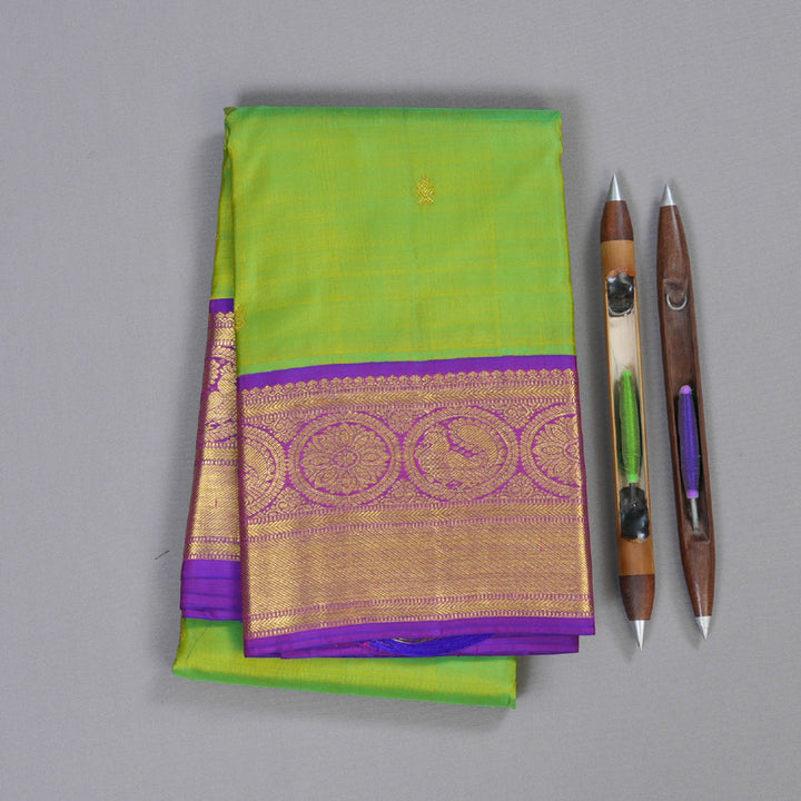 Hayagrivas Fluorescent Green Kanjivaram Silk Saree with Purple Border BBC1412L11-2