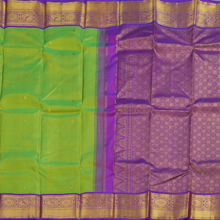 Hayagrivas Fluorescent Green Kanjivaram Silk Saree with Purple Border BBC1412L11-2