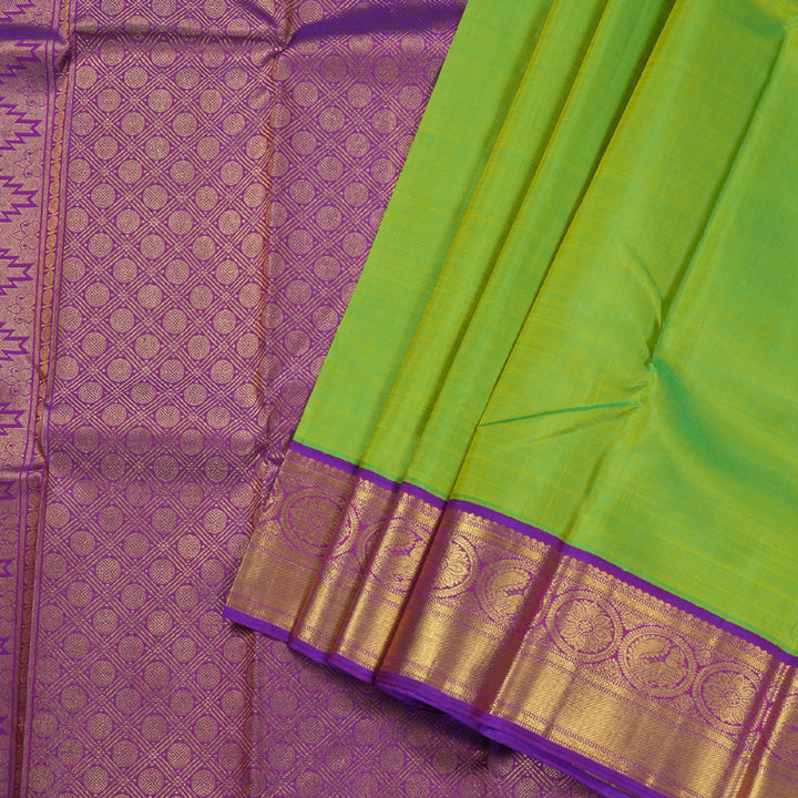 Hayagrivas Fluorescent Green Kanjivaram Silk Saree with Purple Border BBC1412L11-2