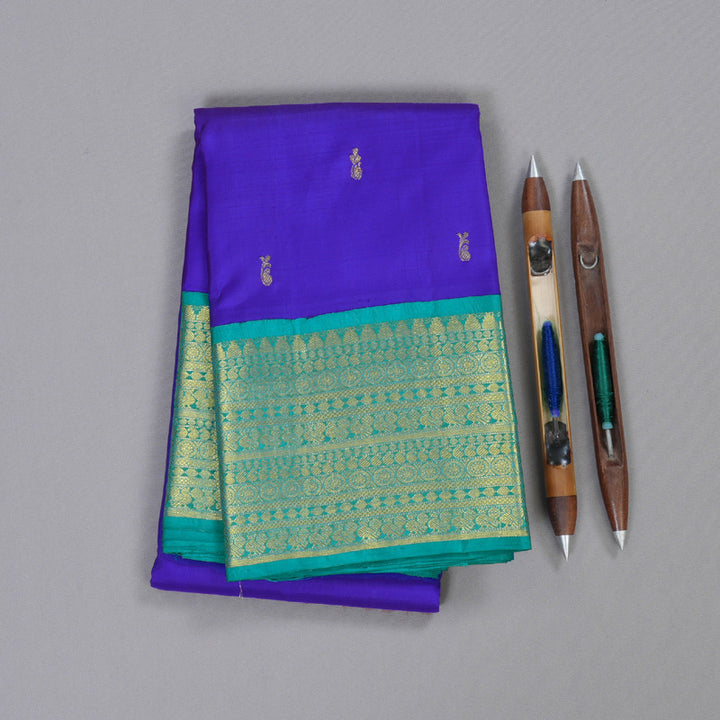 Hayagrivas Blue Kanjivaram Silk Saree with Sea Blue Border BBC1412L11-4