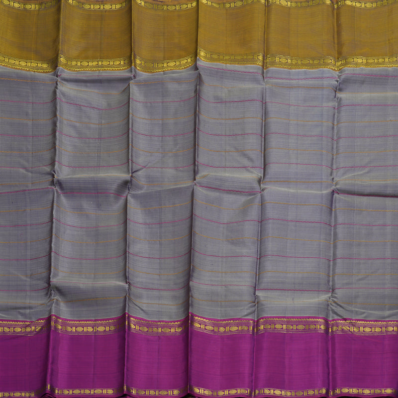 Hayagrivas Bluish Grey Handloom Kanjivaram Silk Saree with Ganga Jamuna (Purple And Mustard) Border BBC1412L4-3