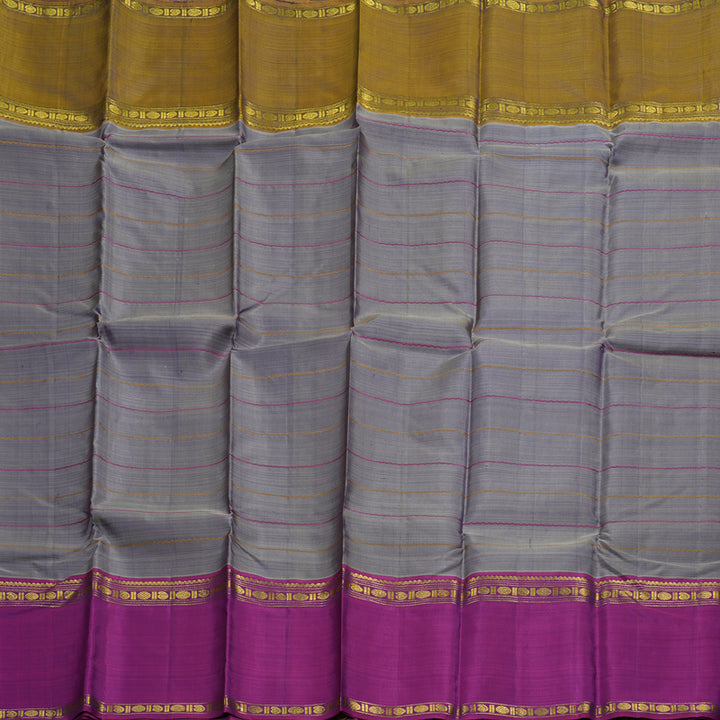 Hayagrivas Bluish Grey Handloom Kanjivaram Silk Saree with Ganga Jamuna (Purple And Mustard) Border BBC1412L4-3