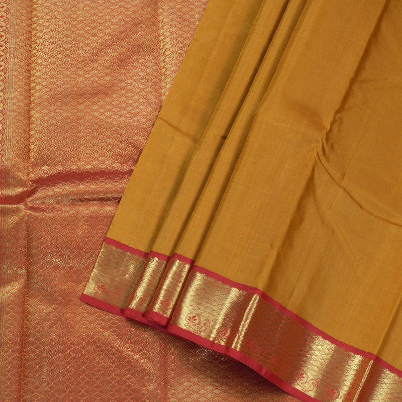 Hayagrivas Mustard Kanjivaram Silk Saree with Red Border BBC1412L7-10