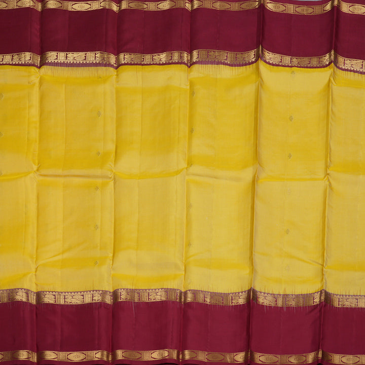 Hayagrivas Light Yellow Handloom Kanjivaram Silk Saree with Maroon Border BBD1444L1-5