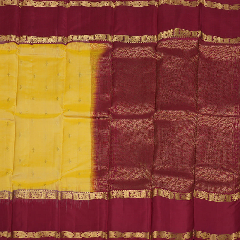 Hayagrivas Light Yellow Handloom Kanjivaram Silk Saree with Maroon Border BBD1444L1-5