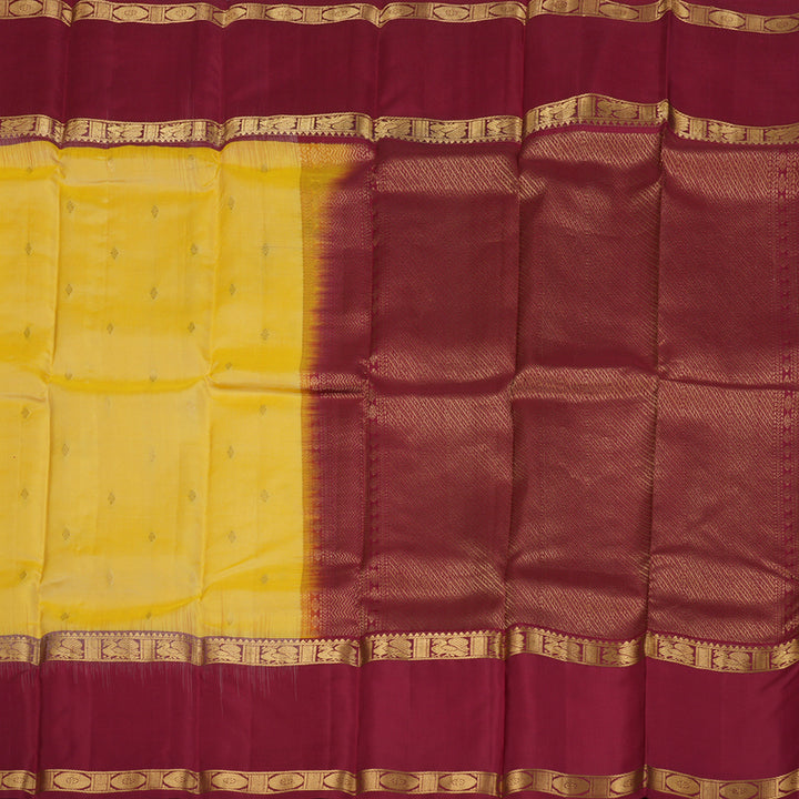 Hayagrivas Light Yellow Handloom Kanjivaram Silk Saree with Maroon Border BBD1444L1-5