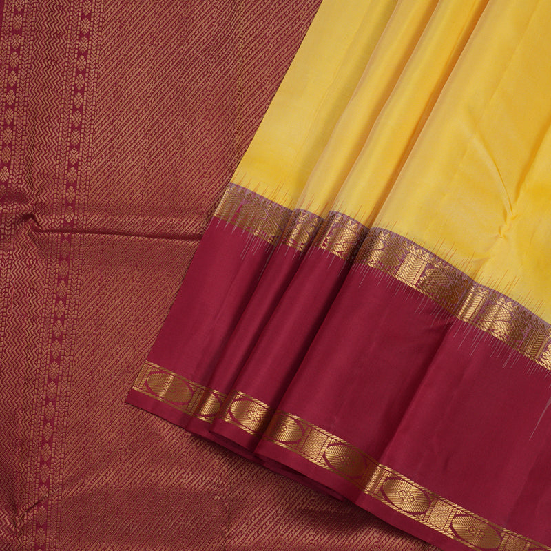 Hayagrivas Light Yellow Handloom Kanjivaram Silk Saree with Maroon Border BBD1444L1-5