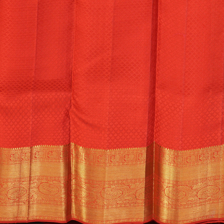Hayagrivas Korvai Kanjivaram Silk Saree in Turquoise Green with Reddish-Orange BBC2867B9-2