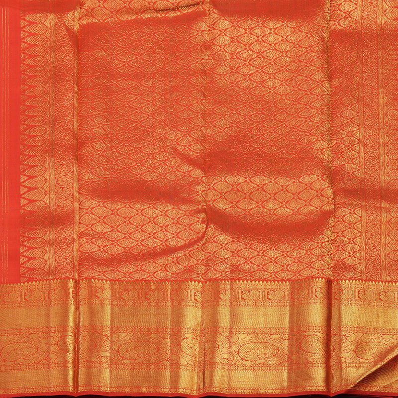 Hayagrivas Korvai Kanjivaram Silk Saree in Turquoise Green with Reddish-Orange BBC2867B9-2