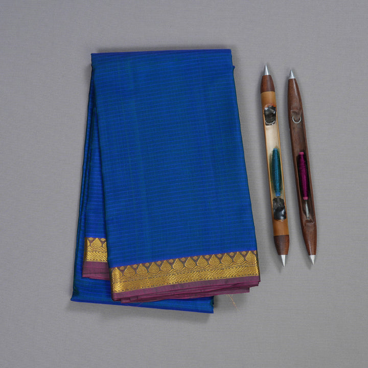 Hayagrivas Blue Handloom Kanjivaram Silk Saree with Purple Border BBC3026C2-18