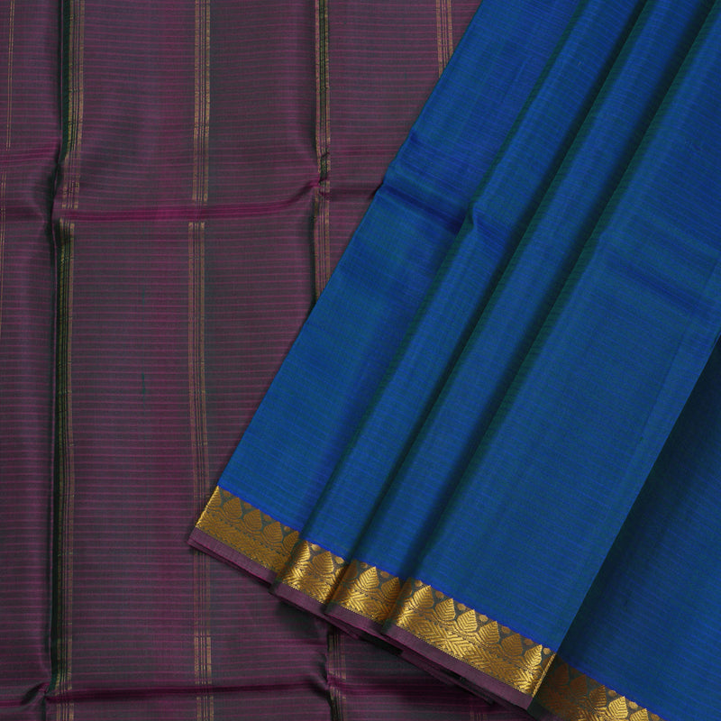 Hayagrivas Blue Handloom Kanjivaram Silk Saree with Purple Border BBC3026C2-18