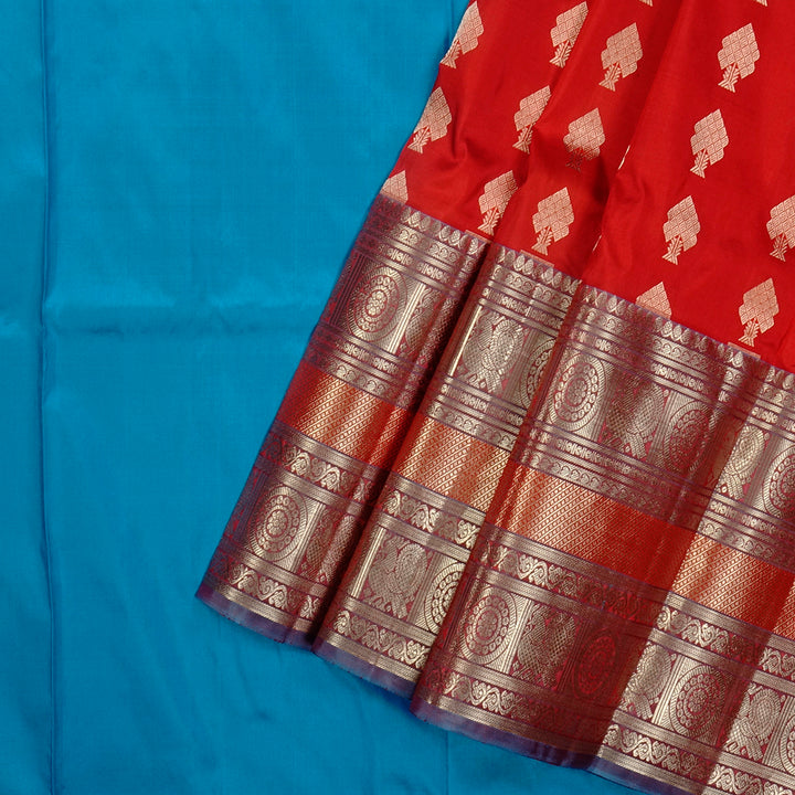 Hayagrivas Pure Pattu Pavadai in Regal Crimson Red with Aqua Blue BBC541G24-11