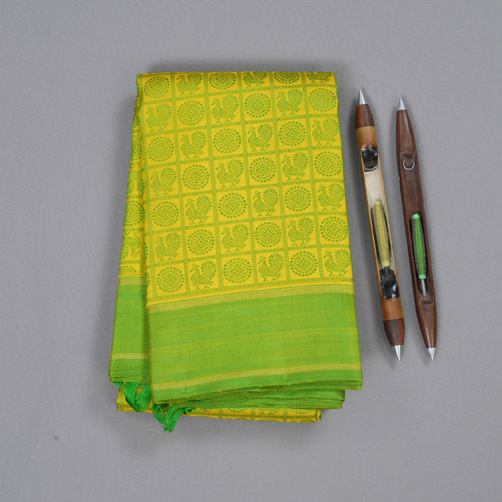 Hayagrivas Yellow Kanjivaram Silk Saree with Parrot Green Border BBC644H1-1