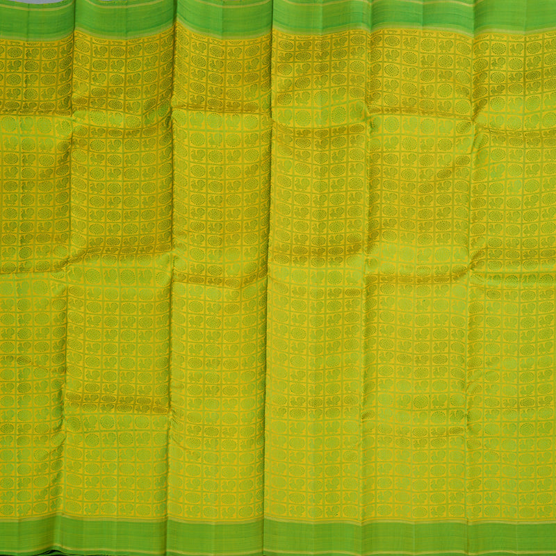 Hayagrivas Yellow Kanjivaram Silk Saree with Parrot Green Border BBC644H1-1