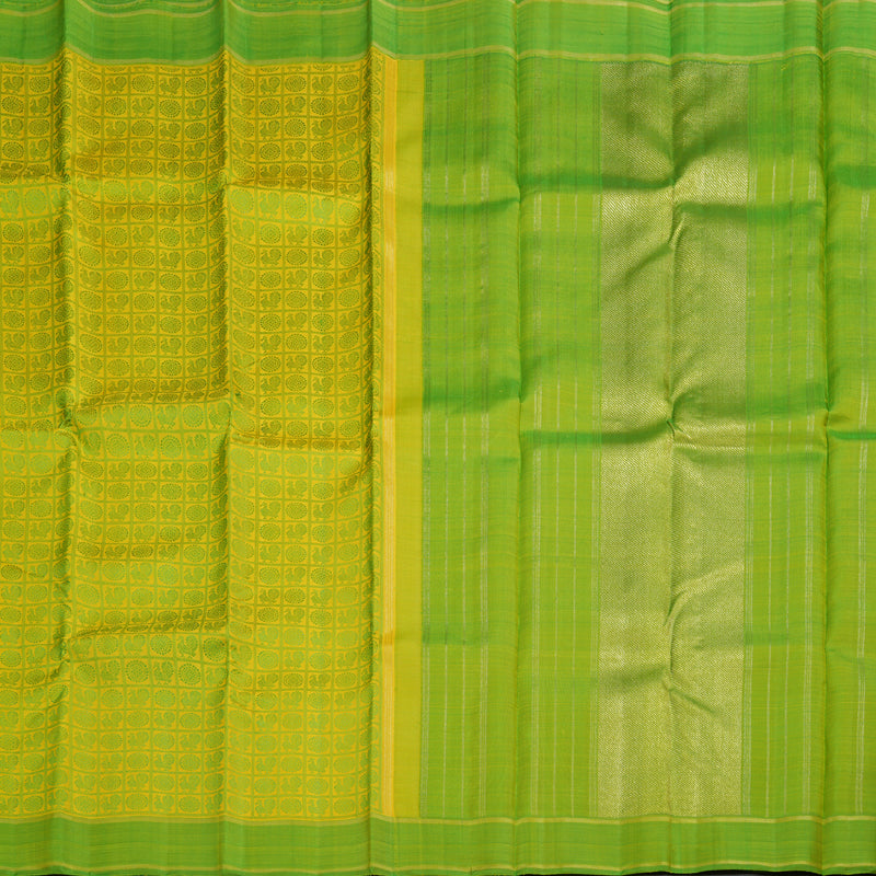 Hayagrivas Yellow Kanjivaram Silk Saree with Parrot Green Border BBC644H1-1