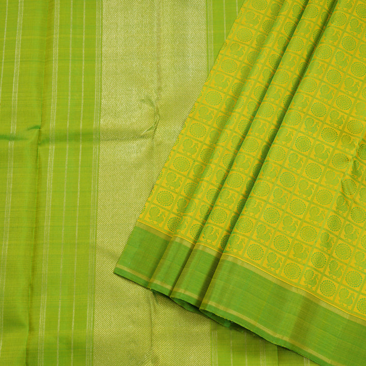 Hayagrivas Yellow Kanjivaram Silk Saree with Parrot Green Border BBC644H1-1