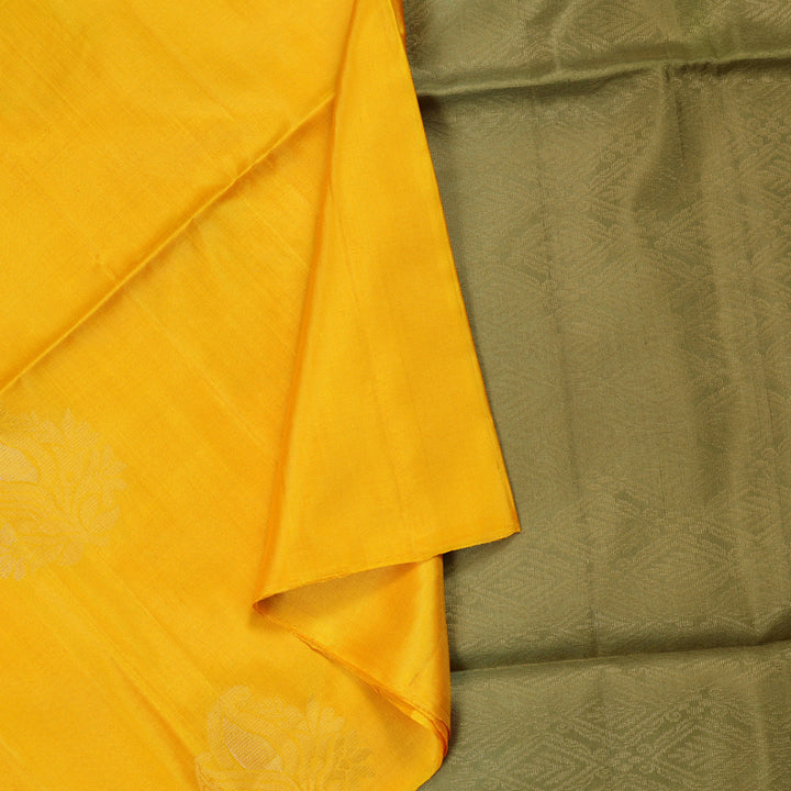 Hayagrivas Handloom Yellow Soft Silk Saree with Khaki Border BBC944J5-21