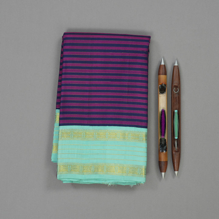 Hayagrivas Handloom Navy Blue & Purple Stripes Kanjivaram Silk Saree BBC993J11-1