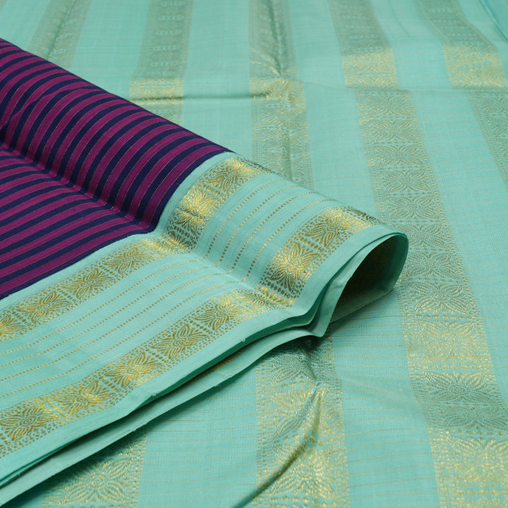Hayagrivas Handloom Navy Blue & Purple Stripes Kanjivaram Silk Saree BBC993J11-1