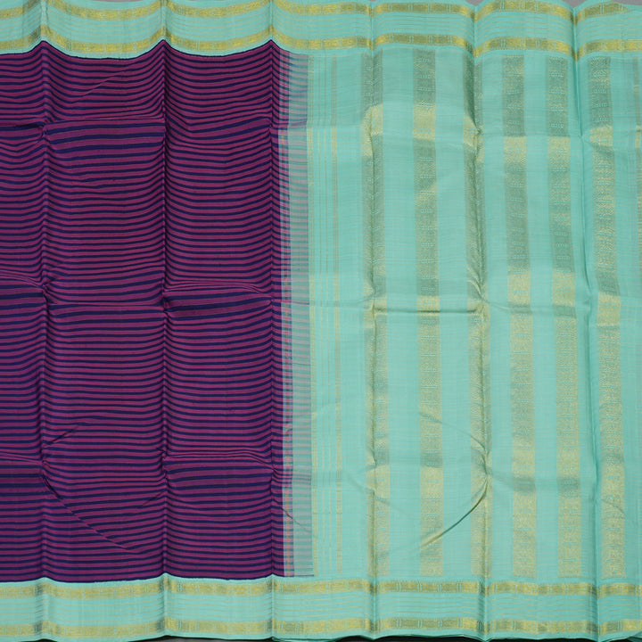 Hayagrivas Handloom Navy Blue & Purple Stripes Kanjivaram Silk Saree BBC993J11-1