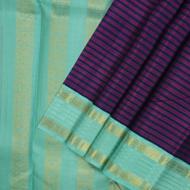 Hayagrivas Handloom Navy Blue & Purple Stripes Kanjivaram Silk Saree BBC993J11-1