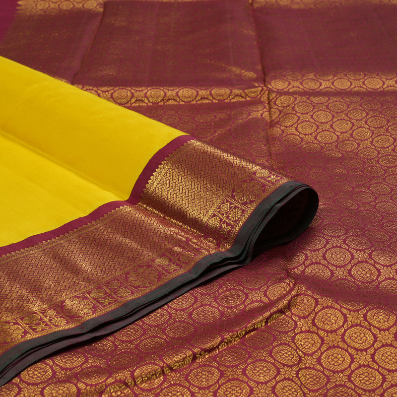 Hayagrivas Lemon Yellow Handloom Kanjivaram Silk Saree with Maroon Border BBC993J13-1