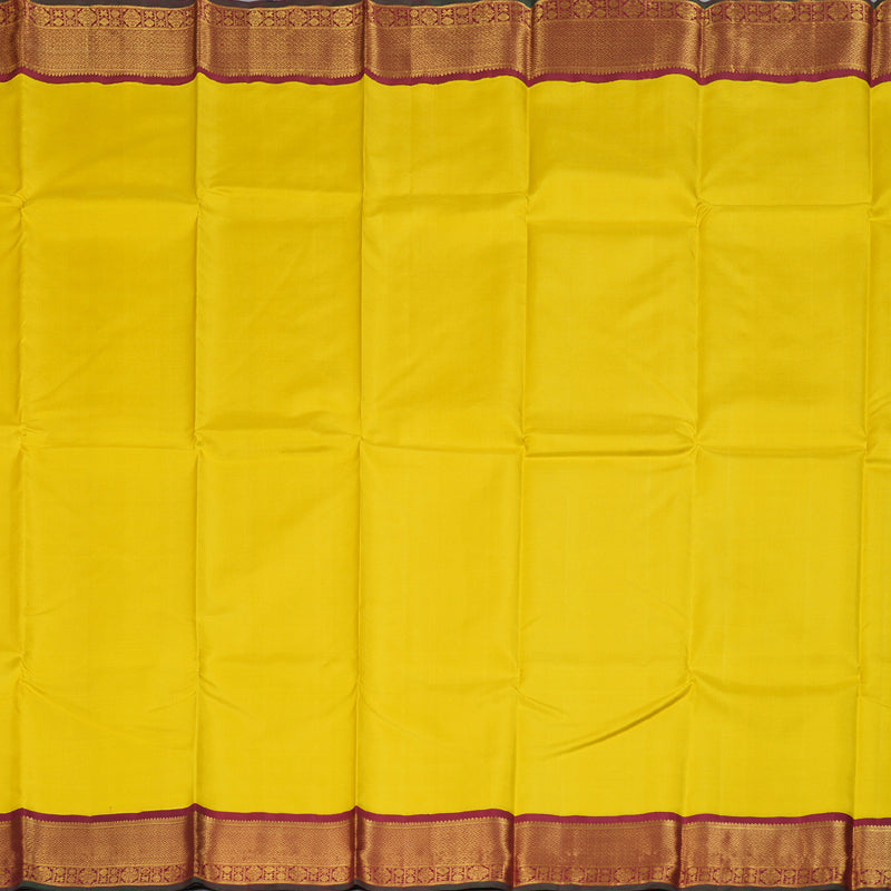 Hayagrivas Lemon Yellow Handloom Kanjivaram Silk Saree with Maroon Border BBC993J13-1