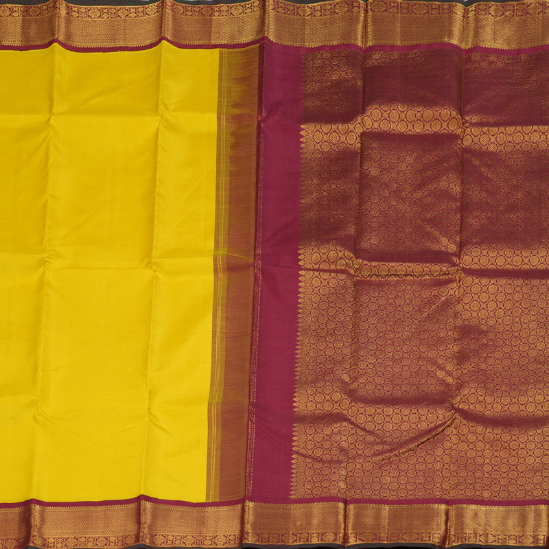 Hayagrivas Lemon Yellow Handloom Kanjivaram Silk Saree with Maroon Border BBC993J13-1