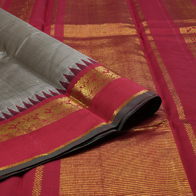 Hayagrivas Ash Grey Handloom Kanjivaram Silk Saree with Maroon Border BBC993J8-2