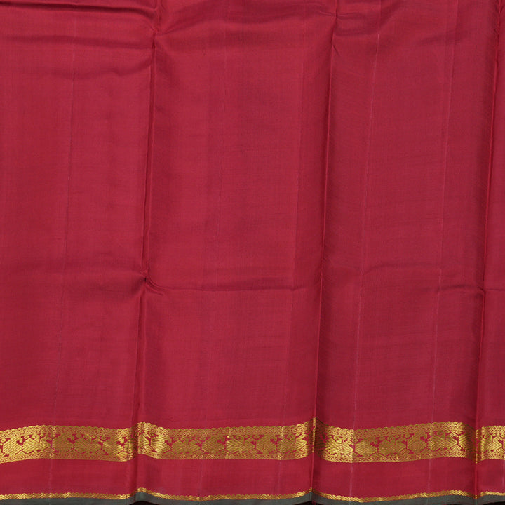 Hayagrivas Ash Grey Handloom Kanjivaram Silk Saree with Maroon Border BBC993J8-2