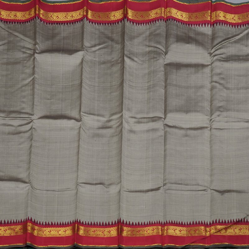 Hayagrivas Ash Grey Handloom Kanjivaram Silk Saree with Maroon Border BBC993J8-2