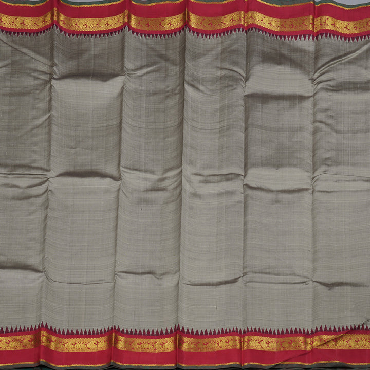 Hayagrivas Ash Grey Handloom Kanjivaram Silk Saree with Maroon Border BBC993J8-2