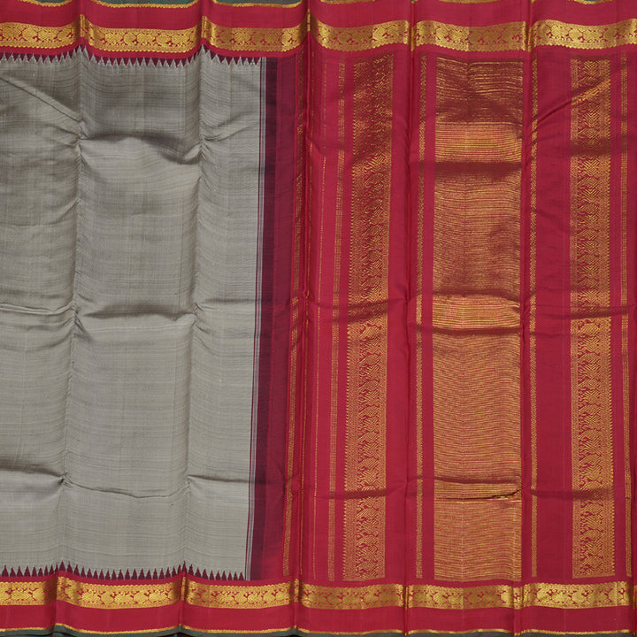 Hayagrivas Ash Grey Handloom Kanjivaram Silk Saree with Maroon Border BBC993J8-2