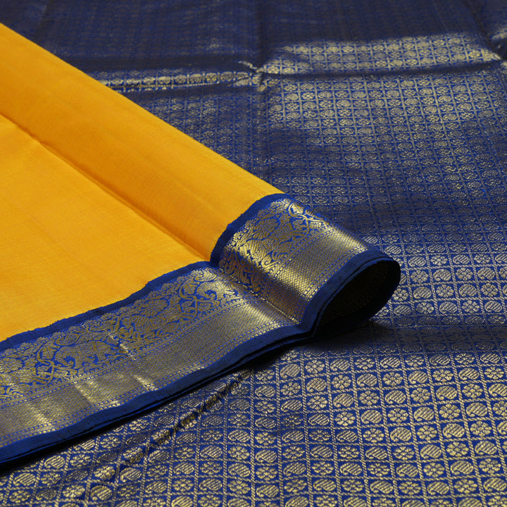 Hayagrivas Mustard Yellow Handloom Kanjivaram Silk Saree with Blue Border BBC993J8-3