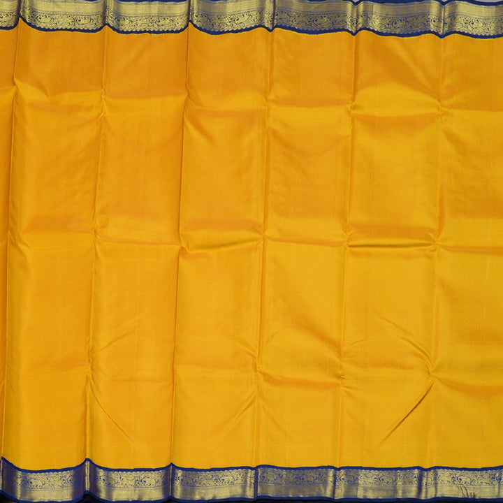 Hayagrivas Mustard Yellow Handloom Kanjivaram Silk Saree with Blue Border BBC993J8-3