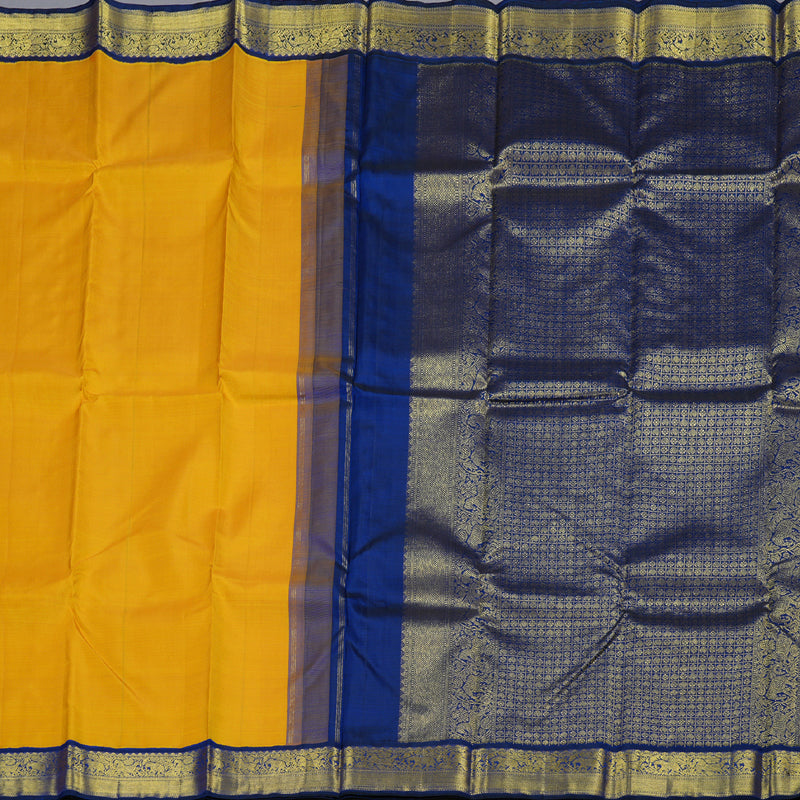 Hayagrivas Mustard Yellow Handloom Kanjivaram Silk Saree with Blue Border BBC993J8-3