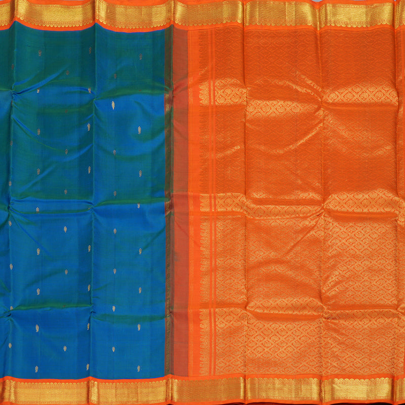 Hayagrivas Peacock Blue Handloom Kanjivaram Silk Saree with Orange Border BBC993J9-3