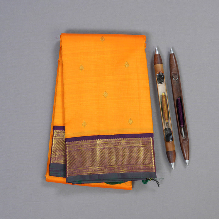 Hayagrivas Mango Yellow Handloom Kanjivaram Silk Saree with Dark Purple Border BBC993J9-4