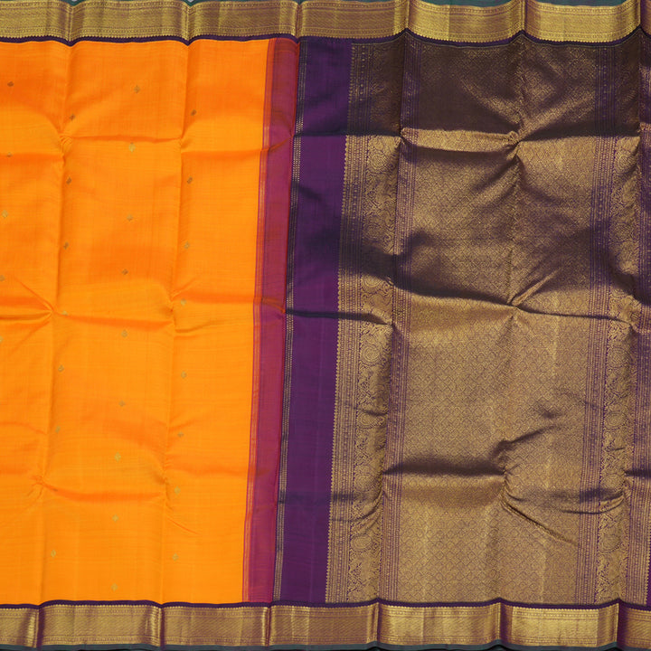 Hayagrivas Mango Yellow Handloom Kanjivaram Silk Saree with Dark Purple Border BBC993J9-4