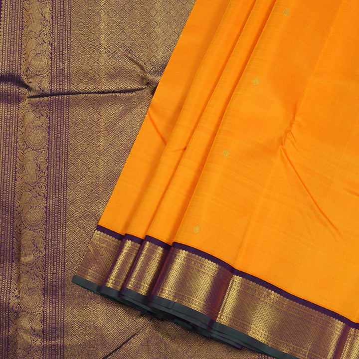 Hayagrivas Mango Yellow Handloom Kanjivaram Silk Saree with Dark Purple Border BBC993J9-4