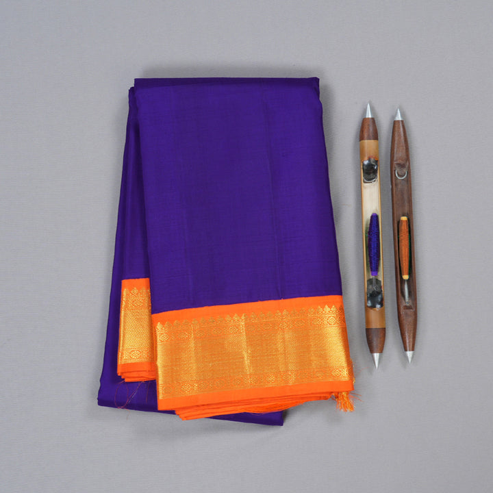 Hayagrivas Vibrant Blue Handloom Kanjivaram Silk Saree with Orange Border BBD1013J5-1