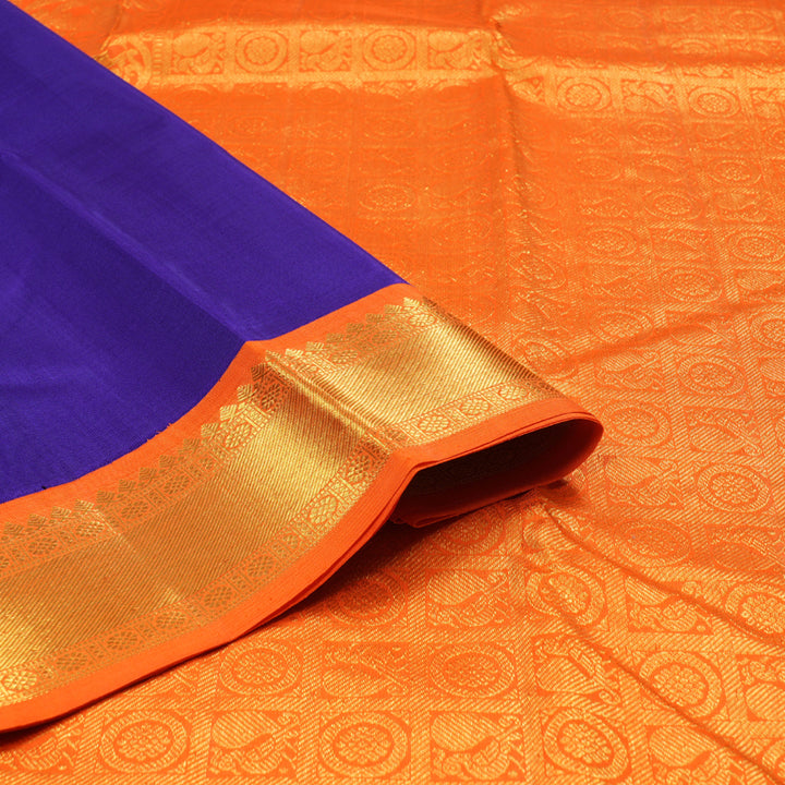 Hayagrivas Vibrant Blue Handloom Kanjivaram Silk Saree with Orange Border BBD1013J5-1