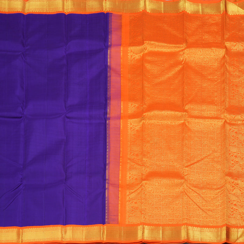 Hayagrivas Vibrant Blue Handloom Kanjivaram Silk Saree with Orange Border BBD1013J5-1