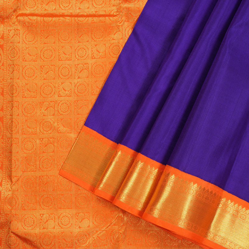 Hayagrivas Vibrant Blue Handloom Kanjivaram Silk Saree with Orange Border BBD1013J5-1