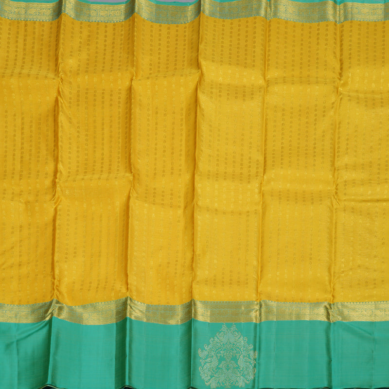 Hayagrivas Yellow Handloom Kanjivaram Silk Saree with Sea Green Border BBD1014J3-1