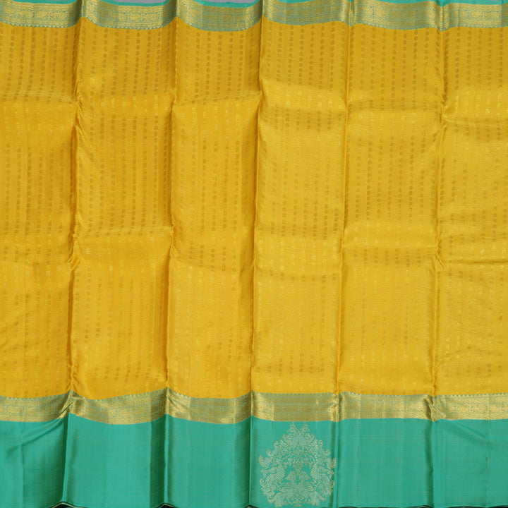 Hayagrivas Yellow Handloom Kanjivaram Silk Saree with Sea Green Border BBD1014J3-1