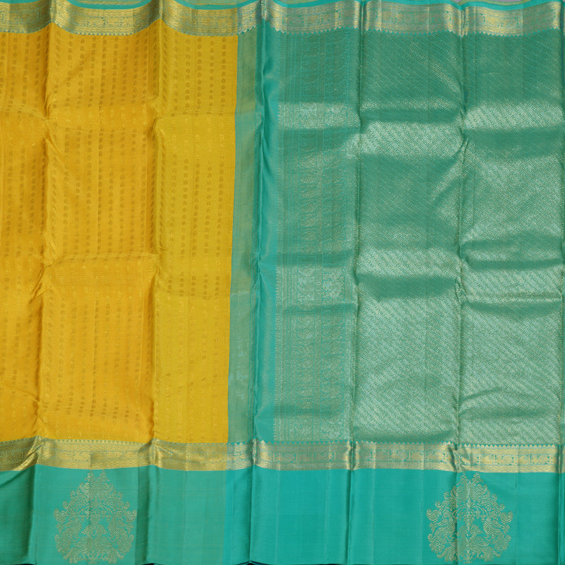 Hayagrivas Yellow Handloom Kanjivaram Silk Saree with Sea Green Border BBD1014J3-1