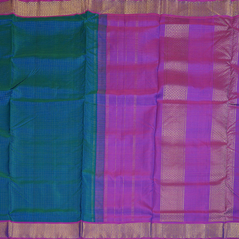 Hayagrivas Peacock Blue Handloom Kanjivaram Ten Yards Silk Saree with Purple Border BBD1015J12-1