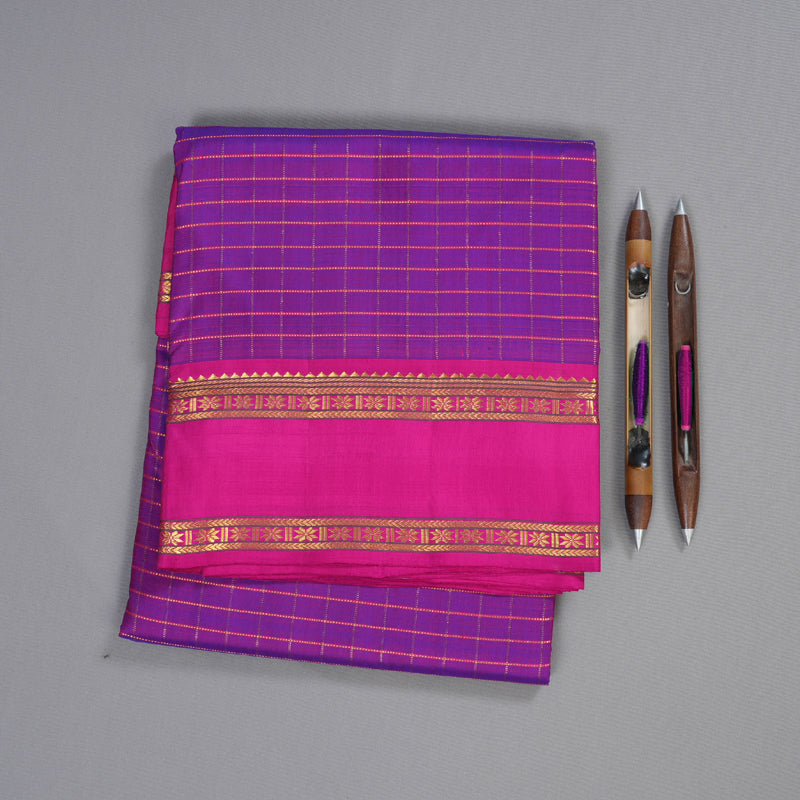 Hayagrivas Purple Handloom Kanjivaram Ten Yards Silk Saree with Pink Border BBD1015J13-1
